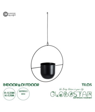 GloboStar® Artificial Garden TILOS 20485 Κρεμαστό Μεταλλικό Κασπώ Γλάστρα - Flower Pot Μαύρο Φ35cm x Υ15cm